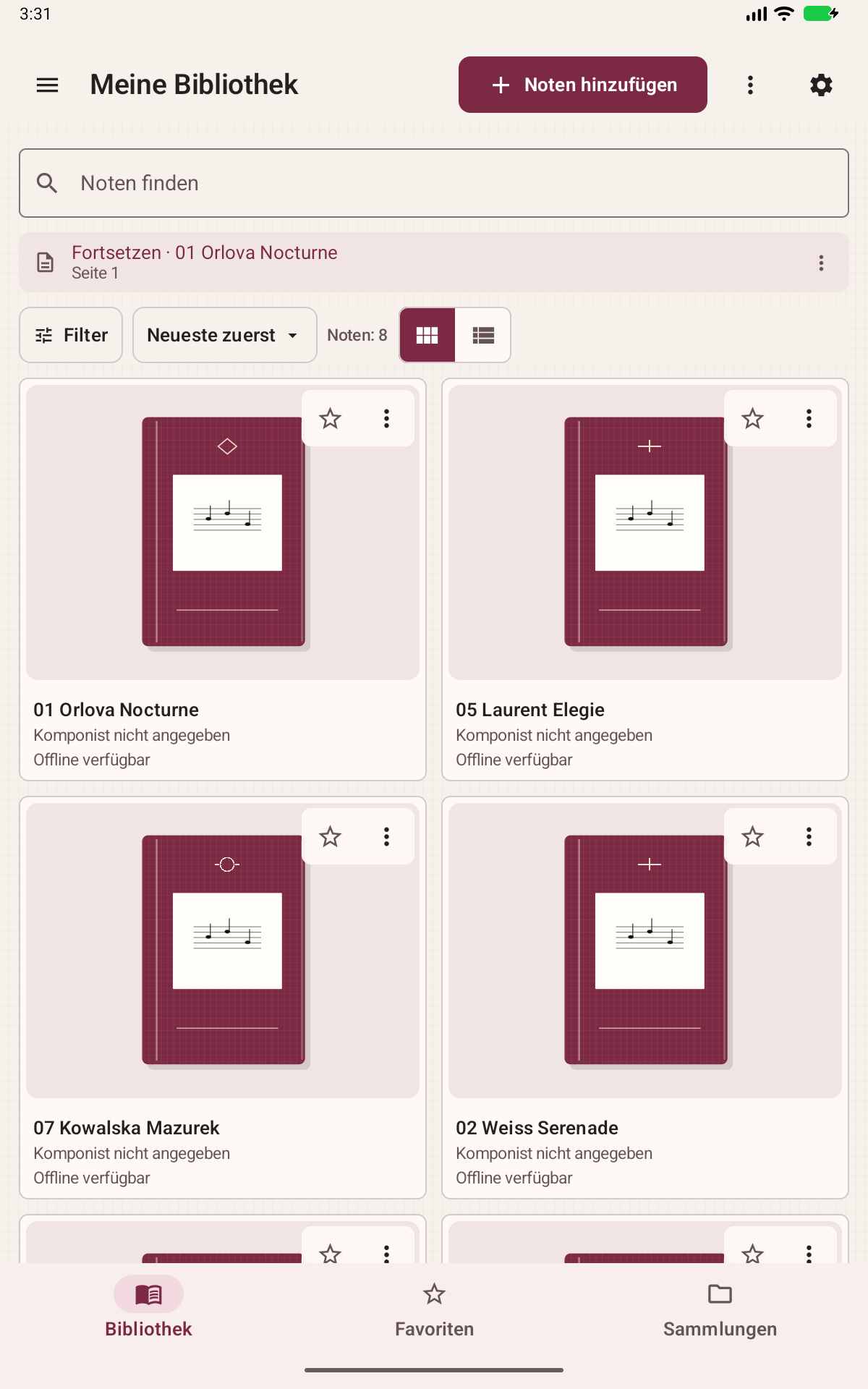 Partitoria-Bildschirm: Ihre Notenbibliothek für Android