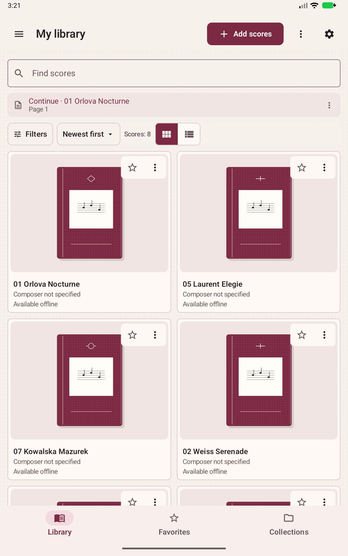 Partitoria screen: Your Android sheet-music library