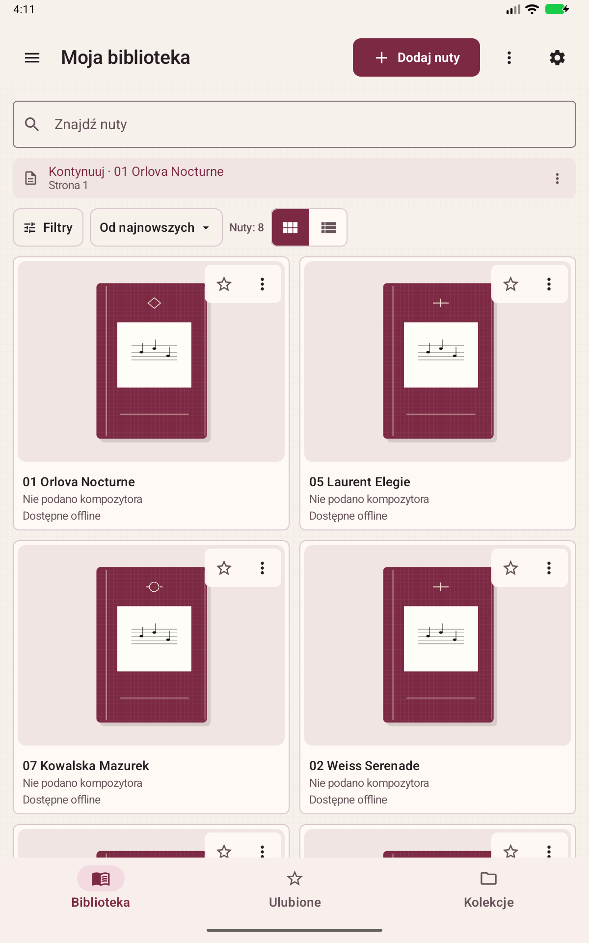 Ekran Partitoria: Twoja biblioteka nut na Androida