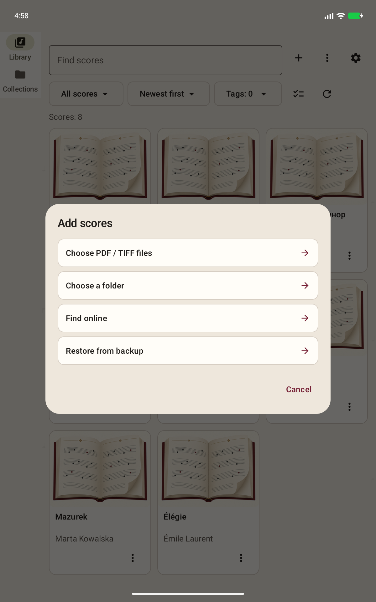 Partitoria screen: Find an edition online