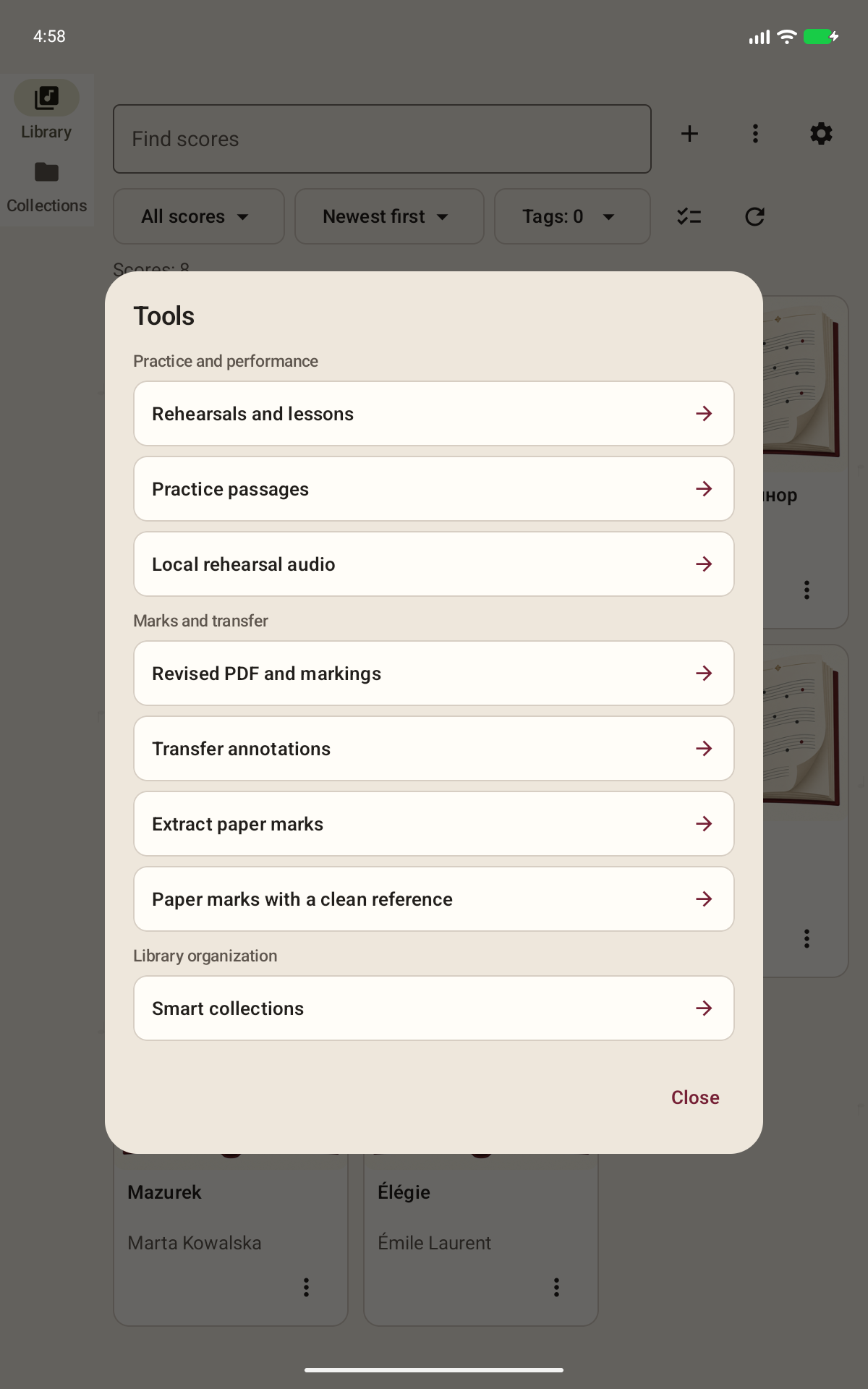 Partitoria screen: Marks from paper scores