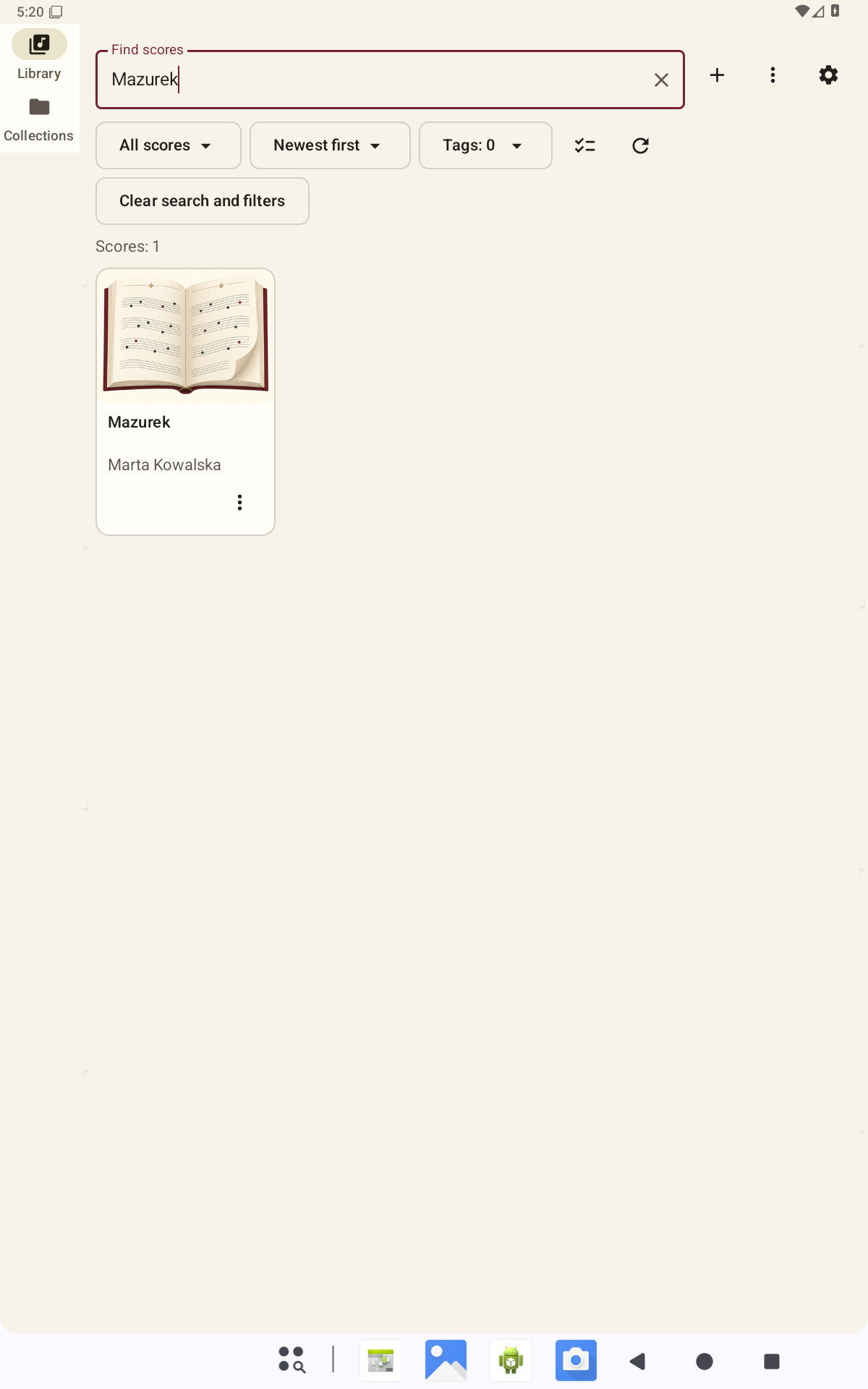 Schermata di Partitoria: Trovare spartiti in biblioteca